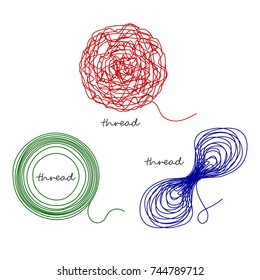 Set thread ball and ravel logo element. Vector illustration.