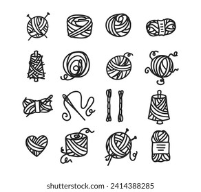 set of threads for knitting and sewing. Wool, Merino, Alpaca. Hand draw. Vector illustration