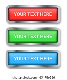 Set of three 3D bright colorful buttons for your website or application
