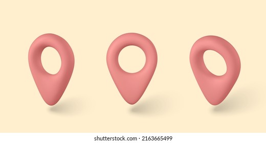 Conjunto de tres marcadores de punto de anclaje 3d con sombra. Icono de ubicación en el mapa. Ilustración vectorial.