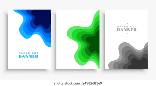set of three 3d style paper art backdrop for presentation vector