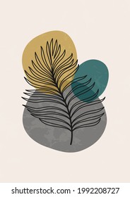 Set of three Abstract Aesthetic mid century modern leaf shape Contemporary boho poster cover template. Minimal and natural Illustrations for art print, postcard, wallpaper, wall art.