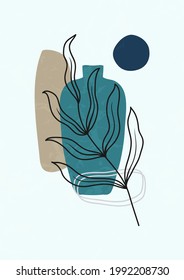 Set of three Abstract Aesthetic mid century modern leaf shape Contemporary boho poster cover template. Minimal and natural Illustrations for art print, postcard, wallpaper, wall art.