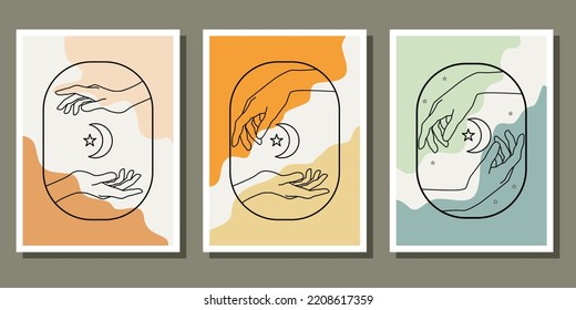 	
Conjunto de tres estéticos abstractos de estilo moderno de mediados de siglo plantilla de póster boho contemporáneo