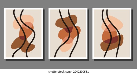 Conjunto de tres estéticos abstractos de estilo moderno de mediados de siglo plantilla de póster boho contemporáneo
