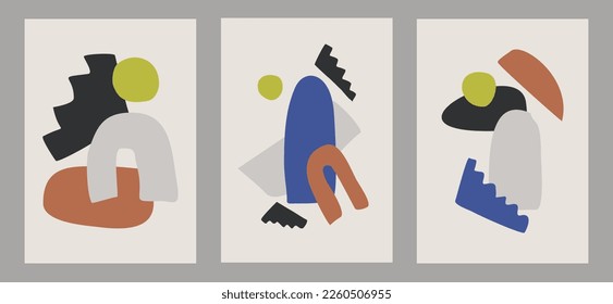 Conjunto de tres estéticos abstractos de estilo moderno de mediados de siglo plantilla de portada de póster boho contemporáneo