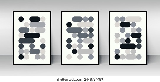 Conjunto de tres formas geométricas modernas estéticas Abstractas Plantilla de portada de póster contemporáneo. Minimalismo risografo Ilustraciones para impresión de arte, postal, Fondo de pantalla, arte de la pared, decoración, decoración de la pared