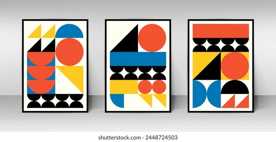 Set of three Abstract Aesthetic modern geometric shape Contemporary boho poster cover template. Minimal and natural Illustrations for art print, postcard, wallpaper, wall art, decoration, wall decor