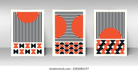 Set of three Abstract Aesthetic modern geometric art deco shape Contemporary poster cover template. Minimal and natural Illustrations for art print, postcard, wallpaper, wall art, decoration