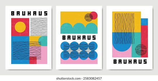 Set of three Abstract Aesthetic modern geometric shape Contemporary bauhaus poster cover template. Minimal and natural Illustrations for art print, postcard, wallpaper, wall art, decoration