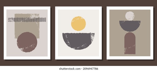 A set of three abstract aesthetic poster cover templates in boho style with a modern design. Modern style. Boho.