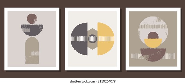 A set of three abstract aesthetic poster cover templates in boho style with a modern design. Minimal and natural illustrations for art printing, postcards, wallpaper, wall art.