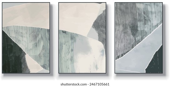 Set of three abstract art backgrounds vector.   Natural fine art wall art for home decor and print.  Vector illustration