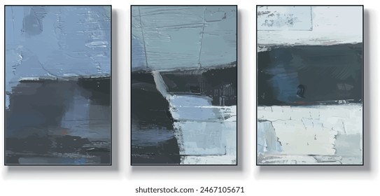 Set of three abstract art backgrounds vector.   Natural fine art wall art for home decor and print.  Vector illustration