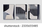 A set of three abstract art paintings. wall art, mural, modern design, fine art, vector