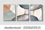 A set of three abstract art paintings. wall art, mural, modern design, fine art, vector