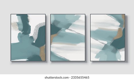 A set of three abstract art paintings. wall art, mural, modern design, fine art, vector