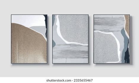 A set of three abstract art paintings. wall art, mural, modern design, fine art, vector