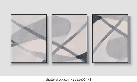 A set of three abstract art paintings. wall art, mural, modern design, fine art, vector