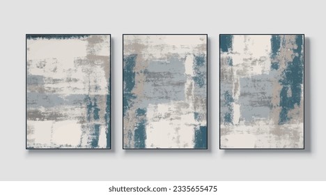 A set of three abstract art paintings. wall art, mural, modern design, fine art, vector