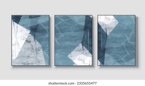 A set of three abstract art paintings. wall art, mural, modern design, fine art, vector