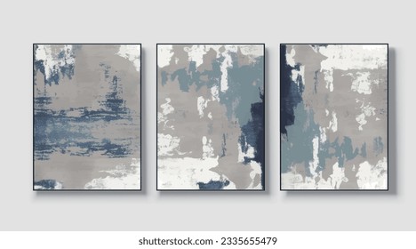 A set of three abstract art paintings. wall art, mural, modern design, fine art, vector