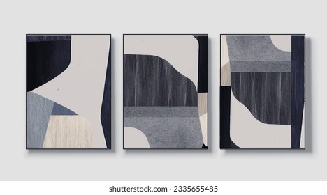 A set of three abstract art paintings. wall art, mural, modern design, fine art, vector