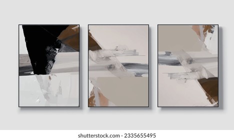 A set of three abstract art paintings. wall art, mural, modern design, fine art, vector