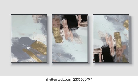 A set of three abstract art paintings. wall art, mural, modern design, fine art, vector