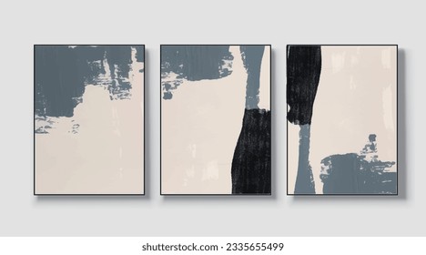 A set of three abstract art paintings. wall art, mural, modern design, fine art, vector