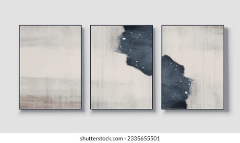 A set of three abstract art paintings. wall art, mural, modern design, fine art, vector