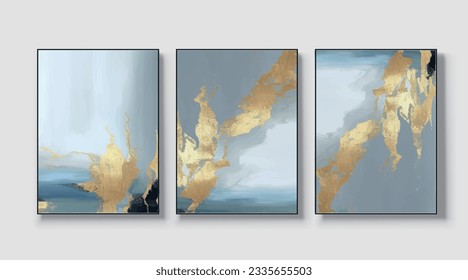 A set of three abstract art paintings. wall art, mural, modern design, fine art, vector