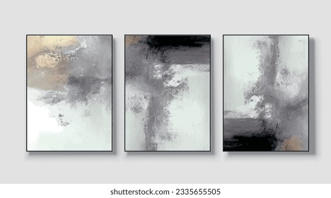A set of three abstract art paintings. wall art, mural, modern design, fine art, vector