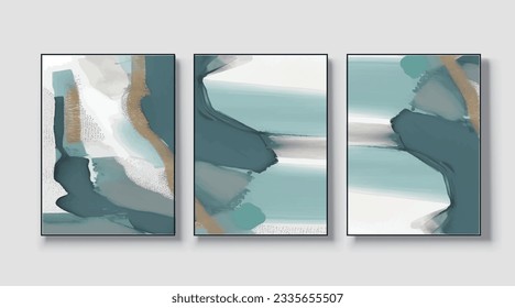 A set of three abstract art paintings. wall art, mural, modern design, fine art, vector