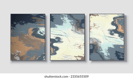 A set of three abstract art paintings. wall art, mural, modern design, fine art, vector