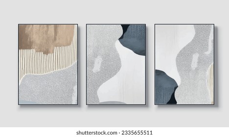 A set of three abstract art paintings. wall art, mural, modern design, fine art, vector