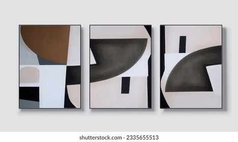 A set of three abstract art paintings. wall art, mural, modern design, fine art, vector