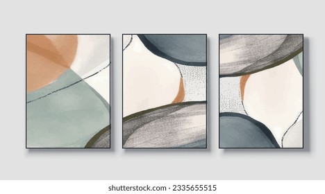 A set of three abstract art paintings. wall art, mural, modern design, fine art, vector