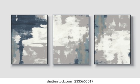 A set of three abstract art paintings. wall art, mural, modern design, fine art, vector