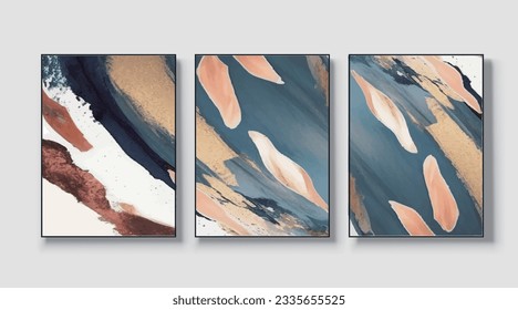 A set of three abstract art paintings. wall art, mural, modern design, fine art, vector