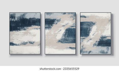 A set of three abstract art paintings. wall art, mural, modern design, fine art, vector