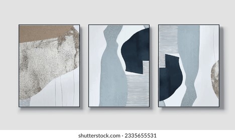 A set of three abstract art paintings. wall art, mural, modern design, fine art, vector