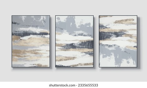 A set of three abstract art paintings. wall art, mural, modern design, fine art, vector