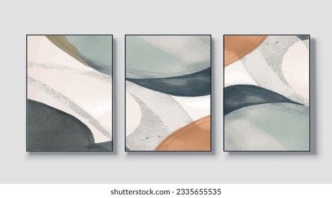 A set of three abstract art paintings. wall art, mural, modern design, fine art, vector