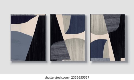 A set of three abstract art paintings. wall art, mural, modern design, fine art, vector