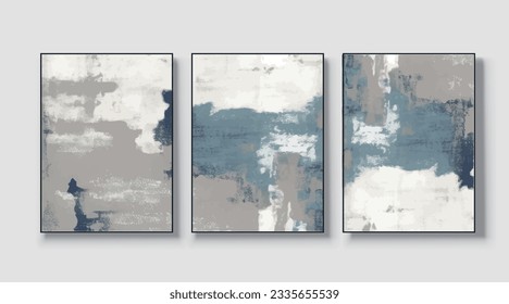 A set of three abstract art paintings. wall art, mural, modern design, fine art, vector