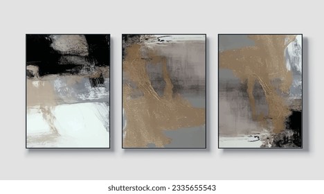 A set of three abstract art paintings. wall art, mural, modern design, fine art, vector