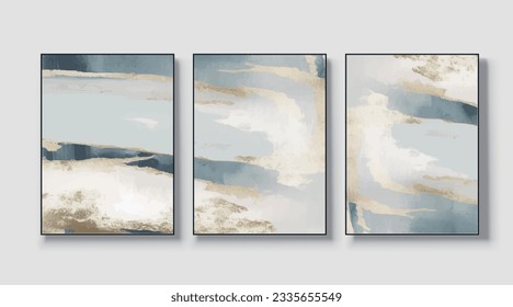 A set of three abstract art paintings. wall art, mural, modern design, fine art, vector