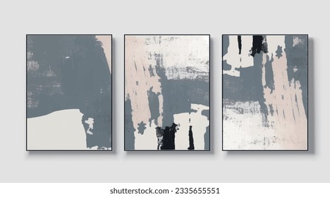 A set of three abstract art paintings. wall art, mural, modern design, fine art, vector