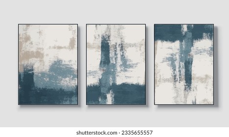 A set of three abstract art paintings. wall art, mural, modern design, fine art, vector